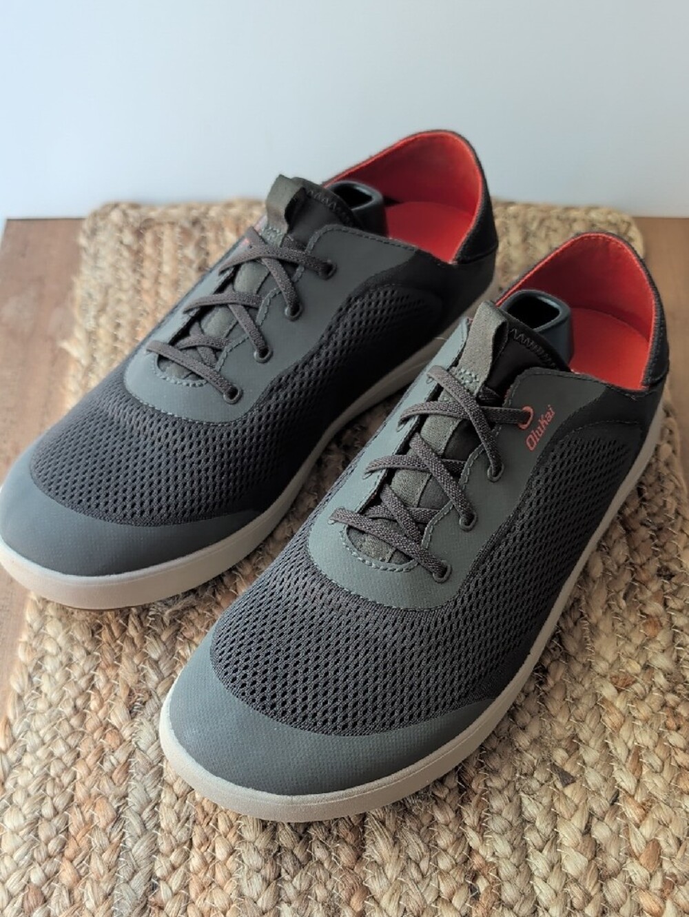 OluKai Men's Gray Mesh Moku Pa'e Sneakers with Orange - Picture 10 of 11